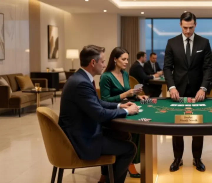 Elegantní blackjack stůl s hosty na firemním večírku