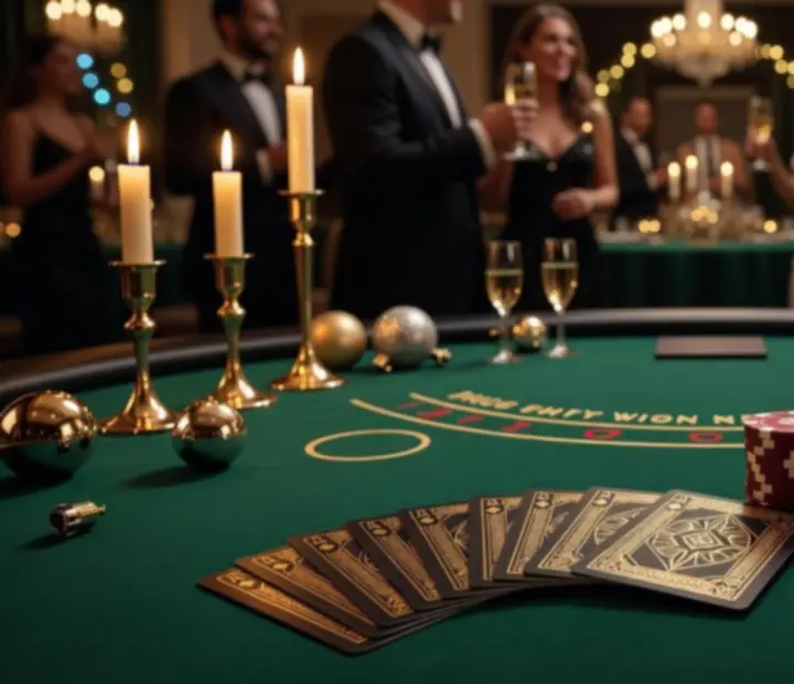 Prémiově připravený blackjack stůl s žetony a kartami