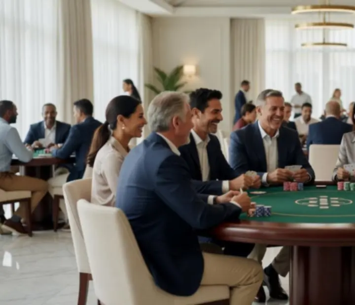 Hosté u pokerového stolu během zábavního večera